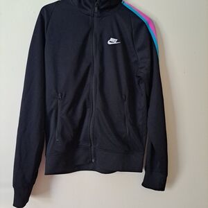 Nike Black Track Jacket with Pink and Blue Stripes